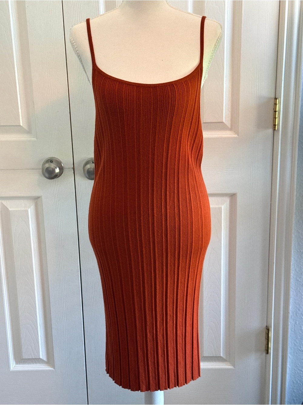 House of Harlow 1960 Ribbed Knit Cami Midi Dress Rust Orange L